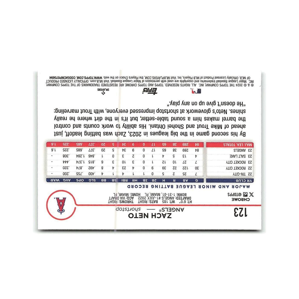 Zach Neto 2024 Topps Chrome #123 Los Angeles Angels Baseball Card NM