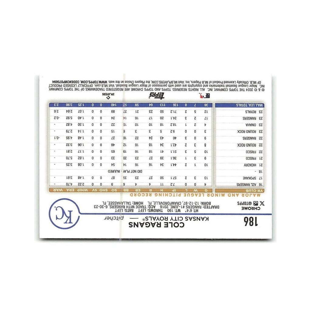 Cole Ragans 2024 Topps Chrome #186 Kansas City Royals Baseball Card NM