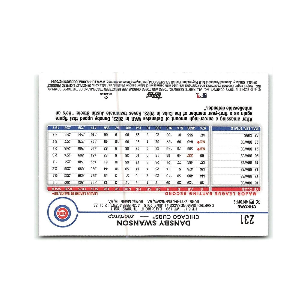 Dansby Swanson 2024 Topps Chrome #231 Chicago Cubs Baseball Card NM