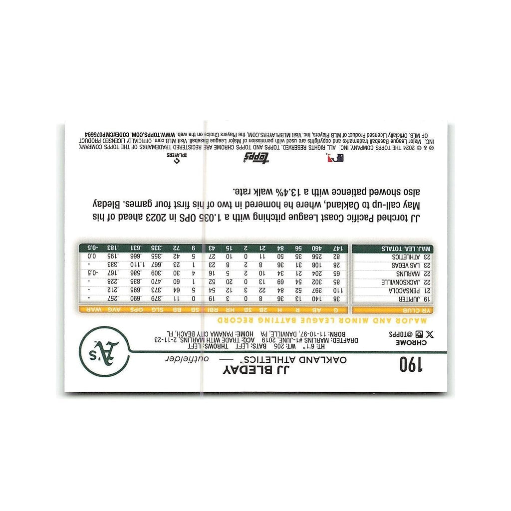 JJ Bleday 2024 Topps Chrome #190 Oakland Athletics Baseball Card NM