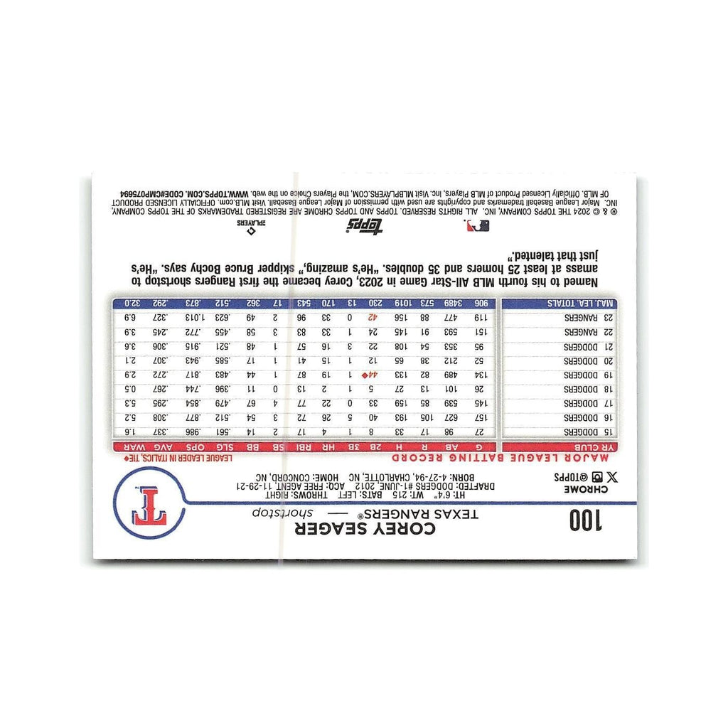 Corey Seager 2024 Topps Chrome #100 Texas Rangers Baseball Card NM