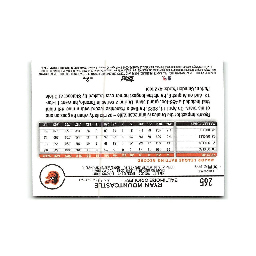 Ryan Mountcastle 2024 Topps Chrome #265 Baltimore Orioles Baseball Card NM