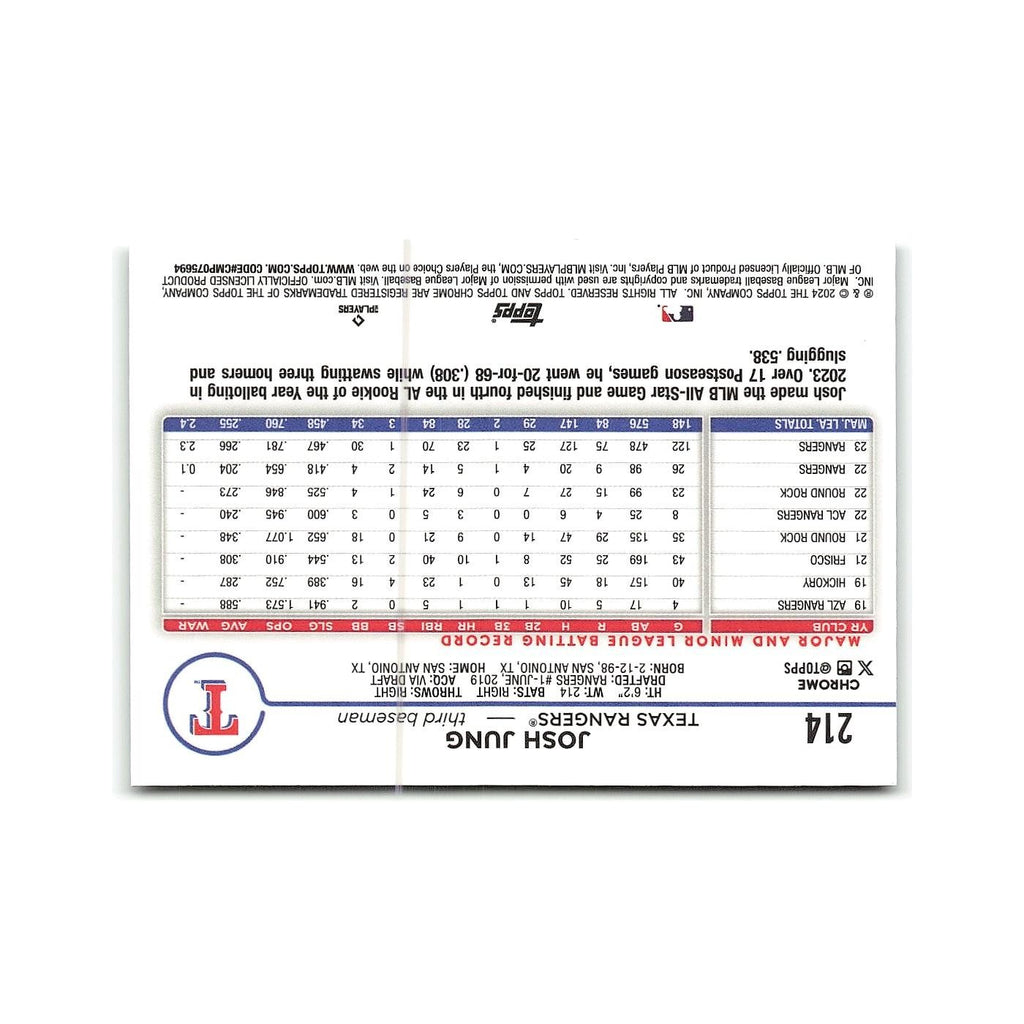 Josh Jung 2024 Topps Chrome #214 Texas Rangers Baseball Card NM