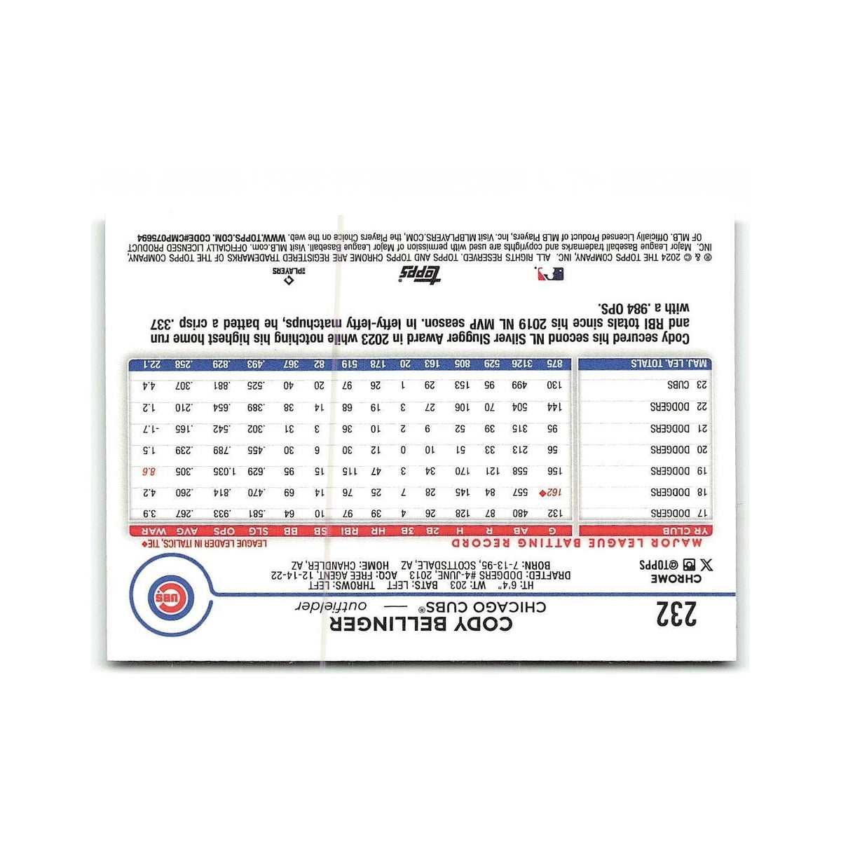 Cody Bellinger 2024 Topps Chrome #232 Chicago Cubs Baseball Card NM