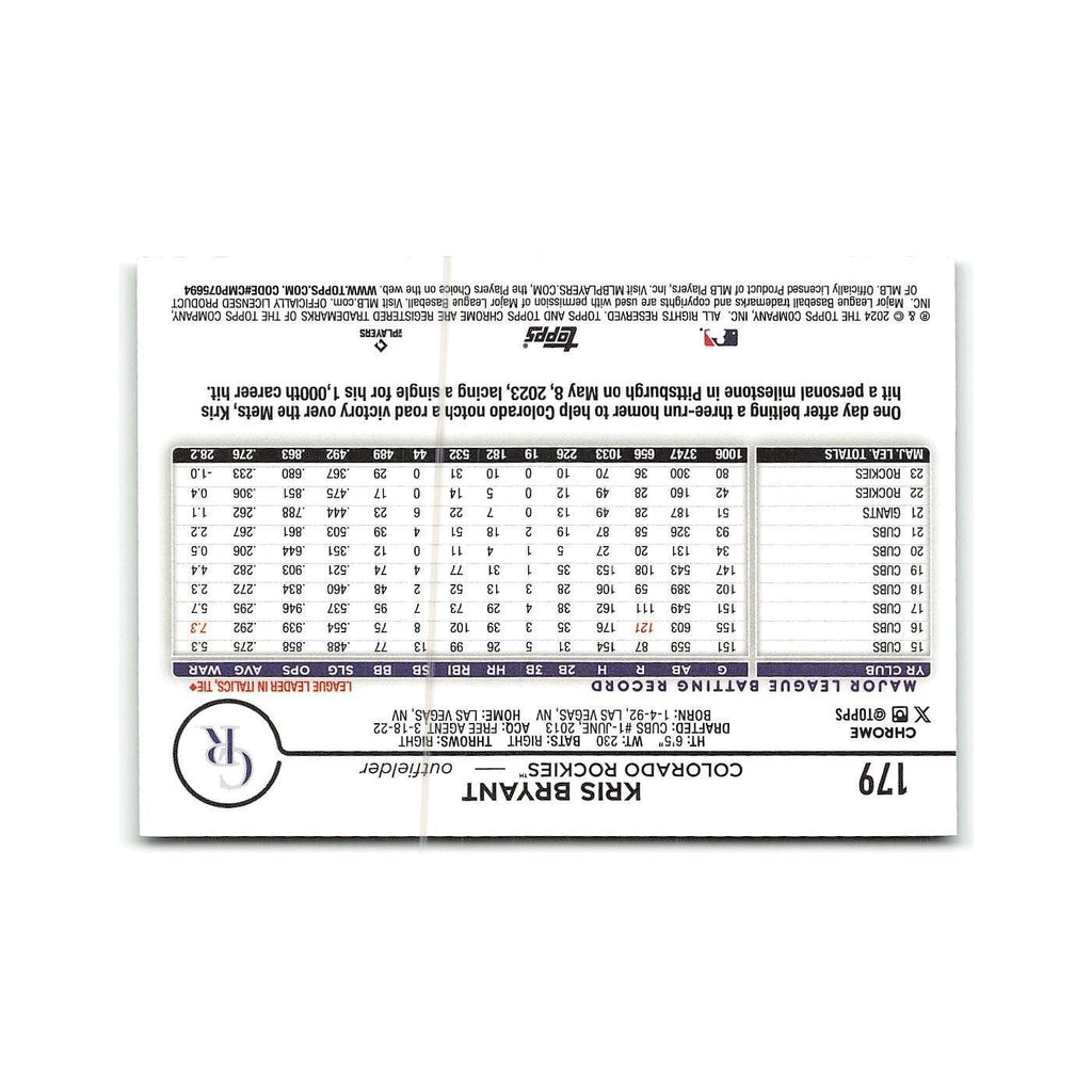 Kris Bryant 2024 Topps Chrome #179 Colorado Rockies Baseball Card NM