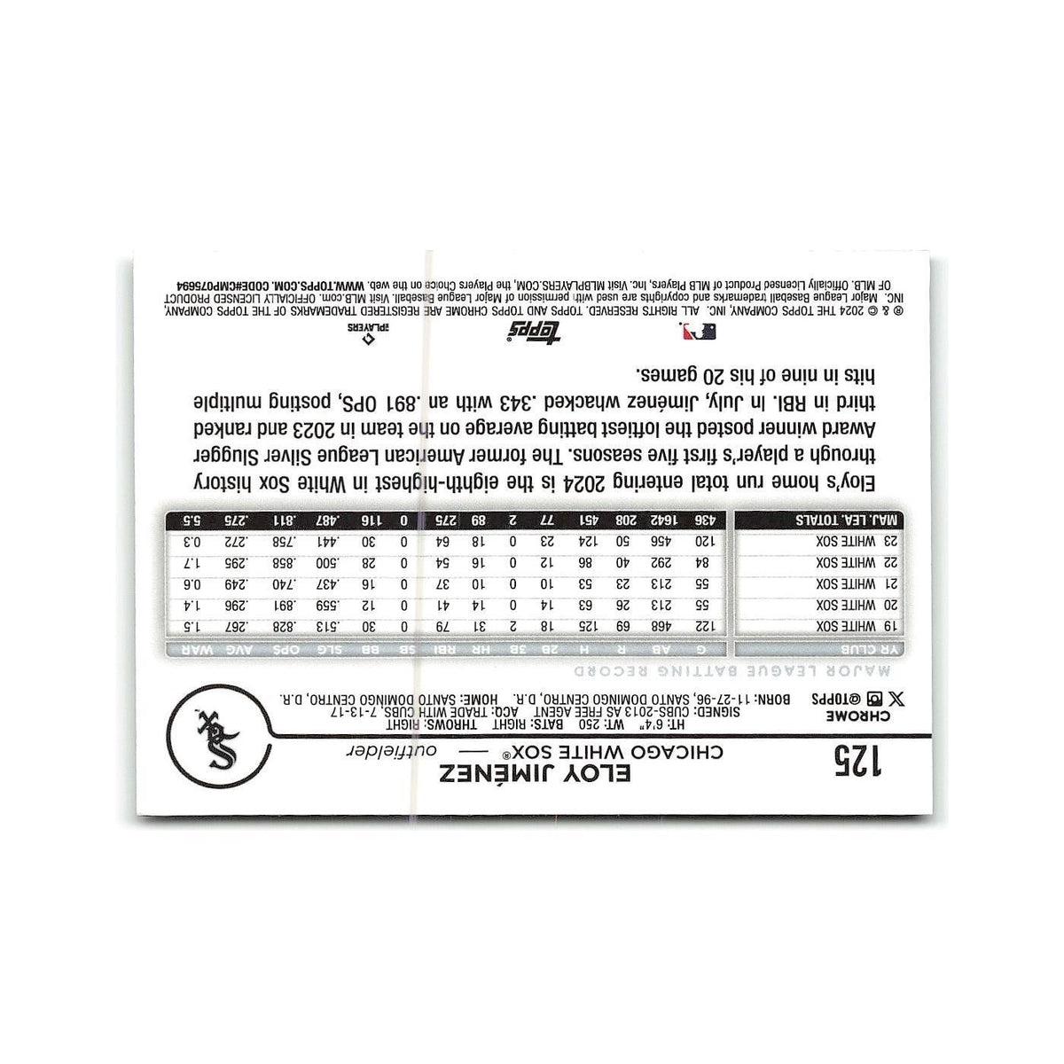 Eloy Jiménez 2024 Topps Chrome #125 Chicago White Sox Baseball Card NM
