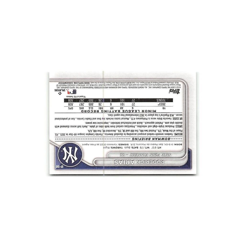 Roderick Arias 2024 Bowman Prospects #BP-100 New York Yankees Baseball Card NM