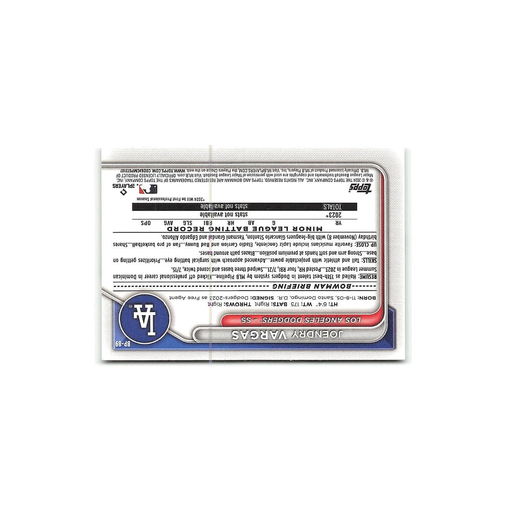 Joendry Vargas 2024 Bowman Prospects #BP-89 Los Angeles Dodgers Baseball Card NM