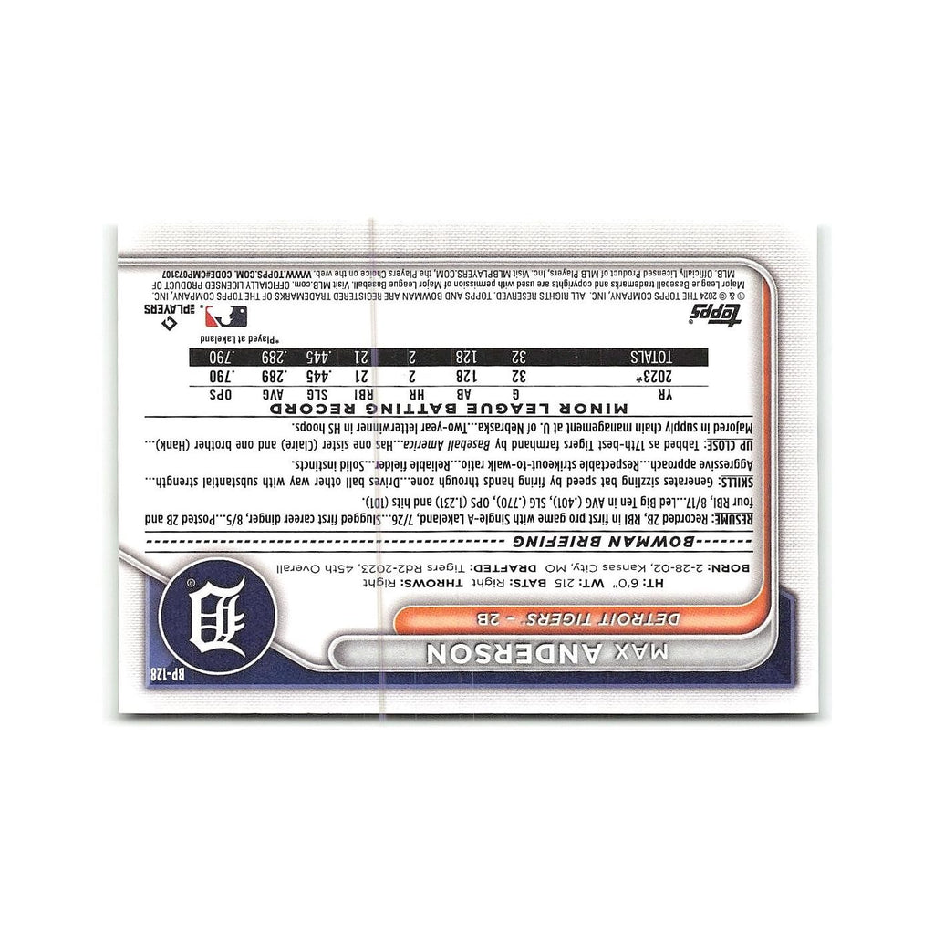 Max Anderson 2024 Bowman Prospects #BP-128 Detroit Tigers Baseball Card NM