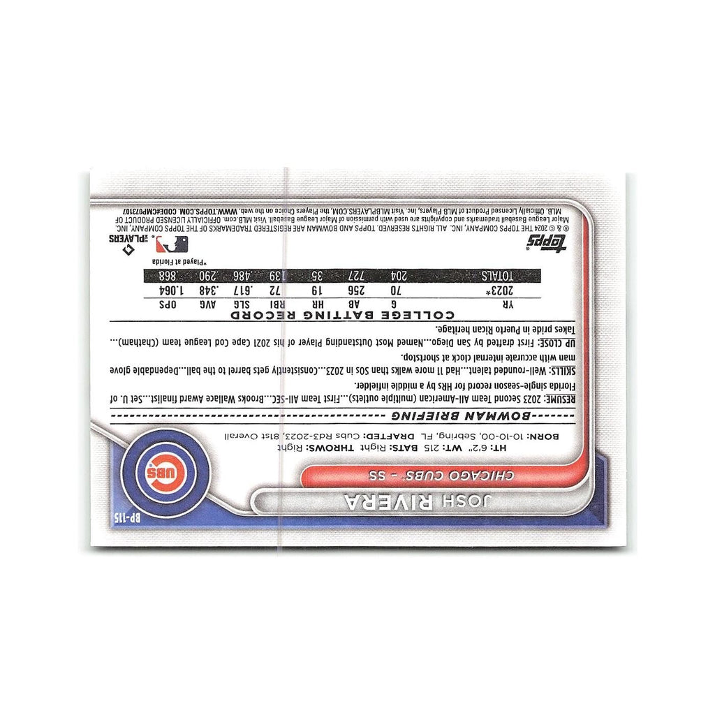 Josh Rivera 2024 Bowman Prospects #BP-115 Chicago Cubs Baseball Card NM