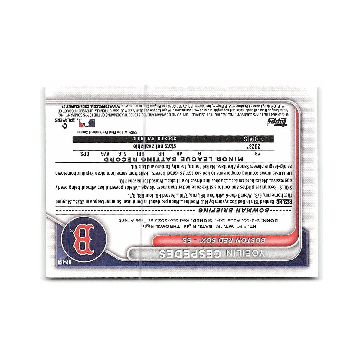 Yoeilin Cespedes 2024 Bowman Prospects #BP-139 Boston Red Sox Baseball Card NM