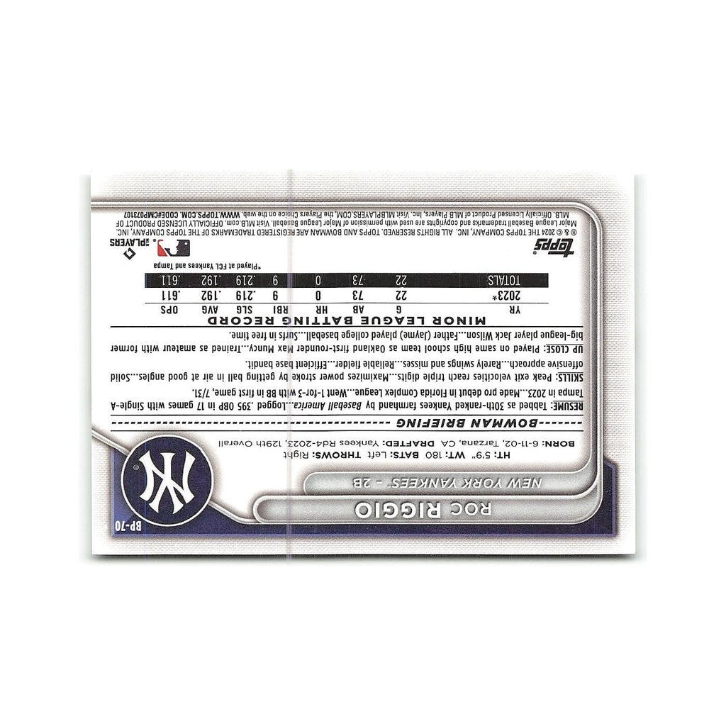 Roc Riggio 2024 Bowman Prospects #BP-70 New York Yankees Baseball Card NM