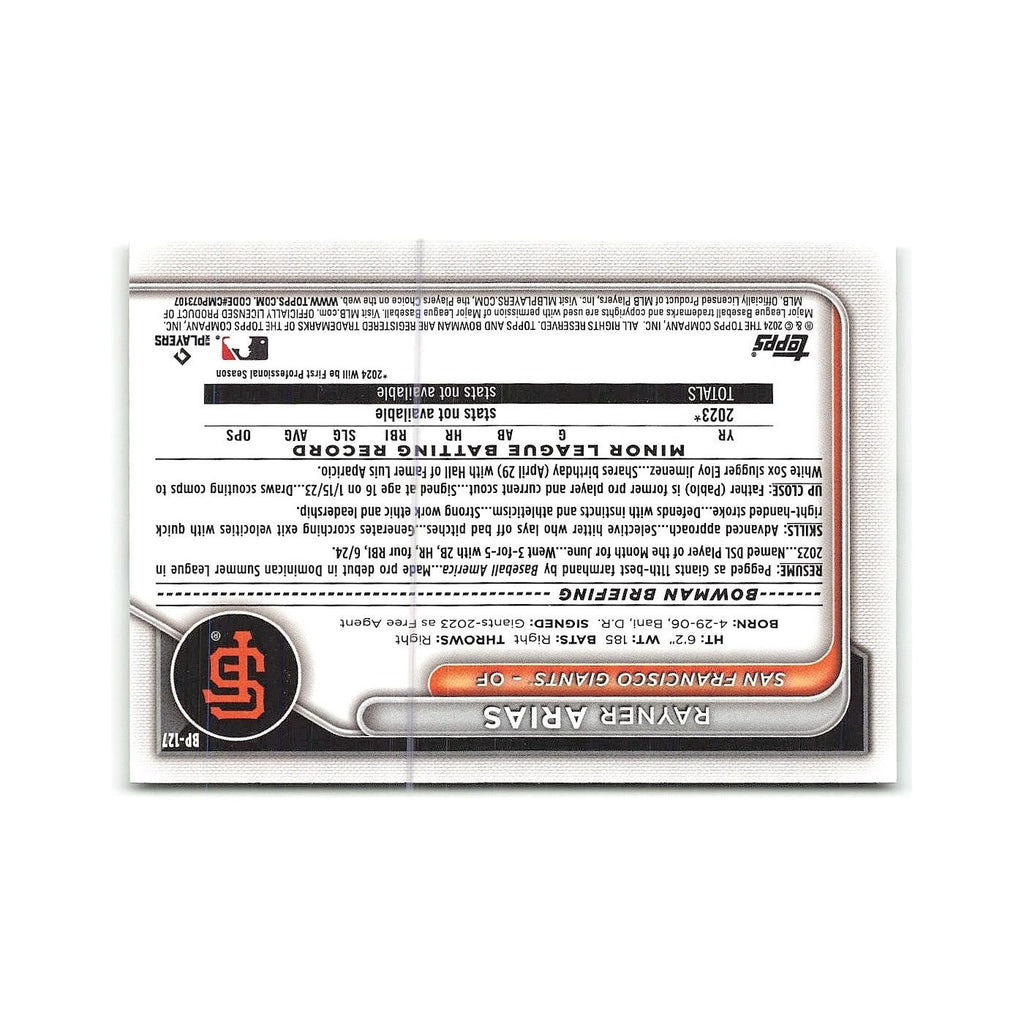 Rayner Arias 2024 Bowman Prospects #BP-127 San Francisco Giants Baseball Card NM