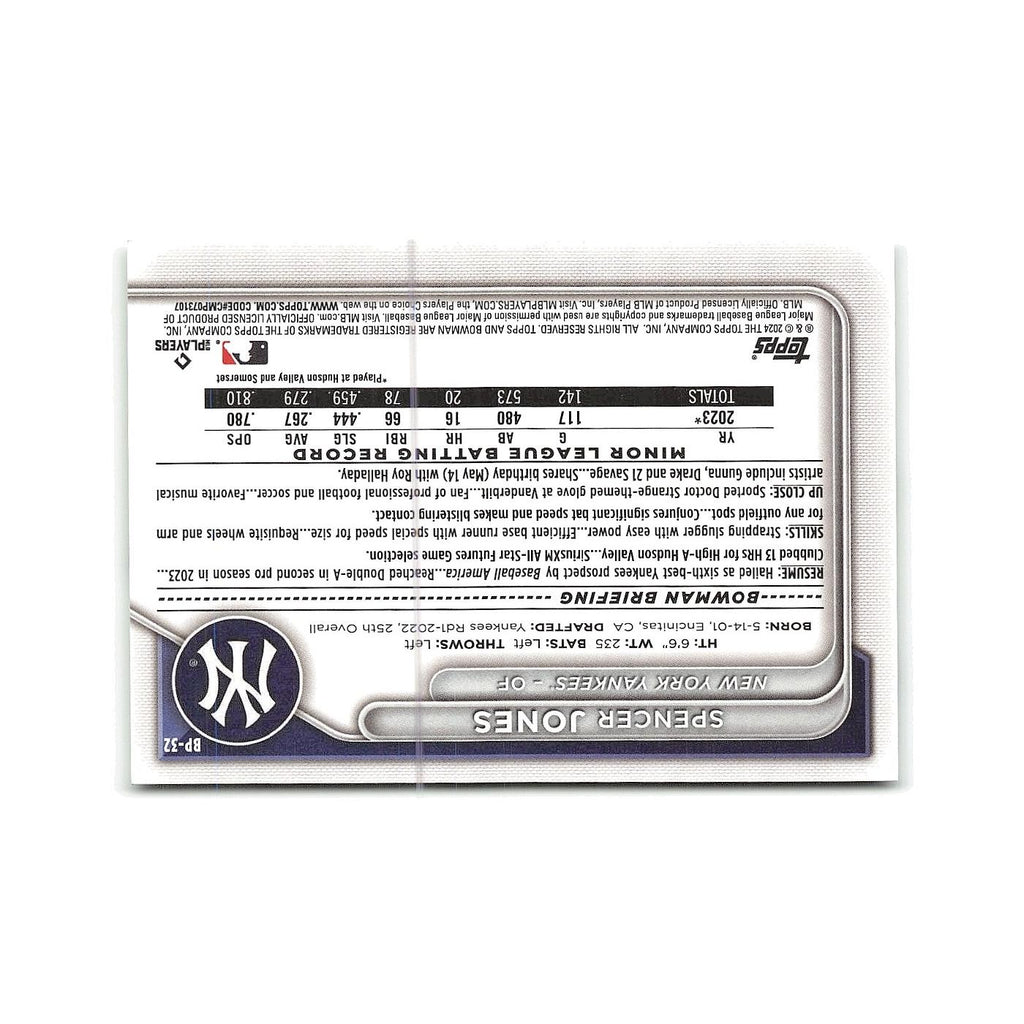 Spencer Jones 2024 Bowman Prospects #BP-32 New York Yankees Baseball Card NM