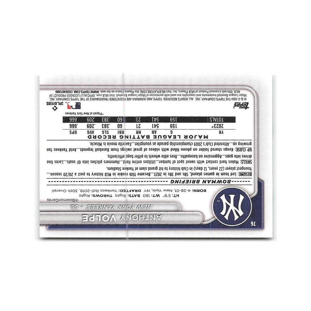 Anthony Volpe 2024 Bowman #76 New York Yankees Baseball Card NM
