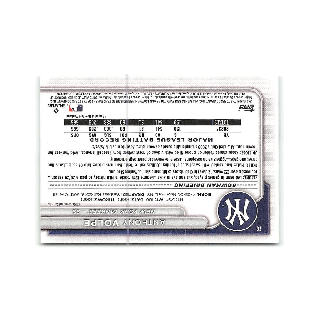 Anthony Volpe 2024 Bowman #76 New York Yankees Baseball Card NM