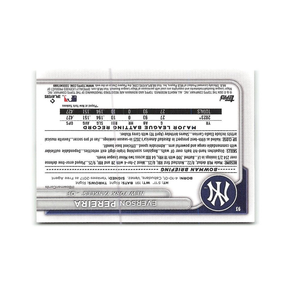 Everson Pereira Rookie 2024 Bowman #93 New York Yankees Baseball Card NM