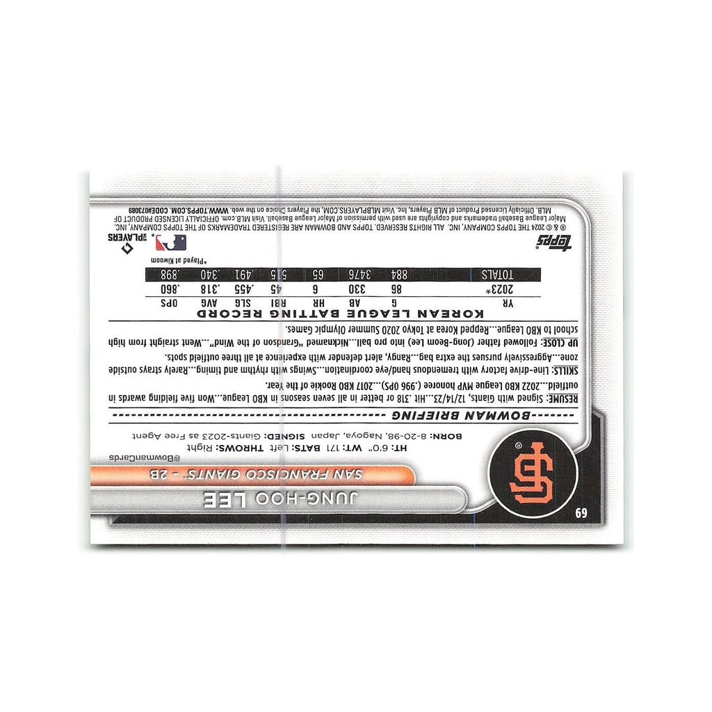 Jung-hoo Lee 2024 Bowman #69 San Francisco Giants Baseball Card NM