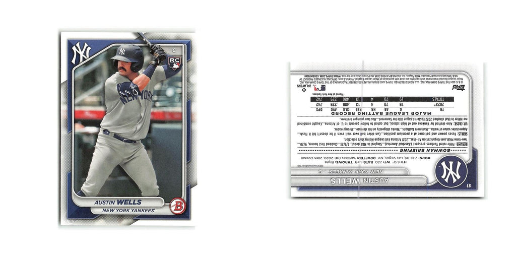 Austin Wells Rookie 2024 Bowman #87 New York Yankees Baseball Card NM