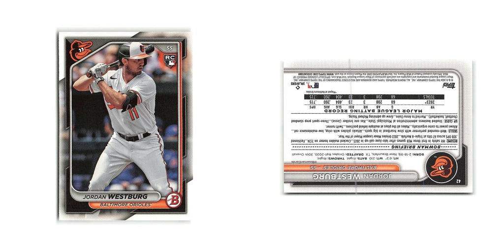 Jordan Westburg Rookie 2024 Bowman #42 Baltimore Orioles Baseball Card NM