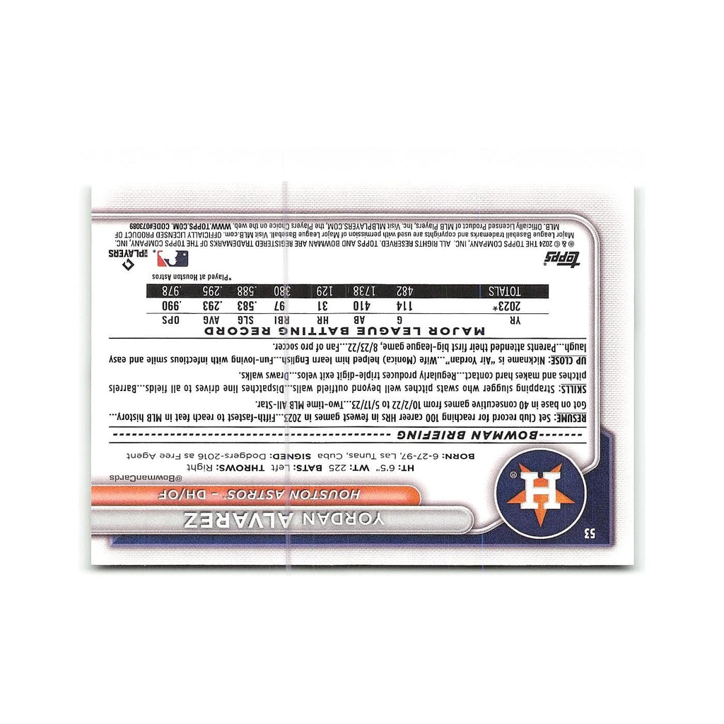 Yordan Alvarez 2024 Bowman #53 Houston Astros Baseball Card NM