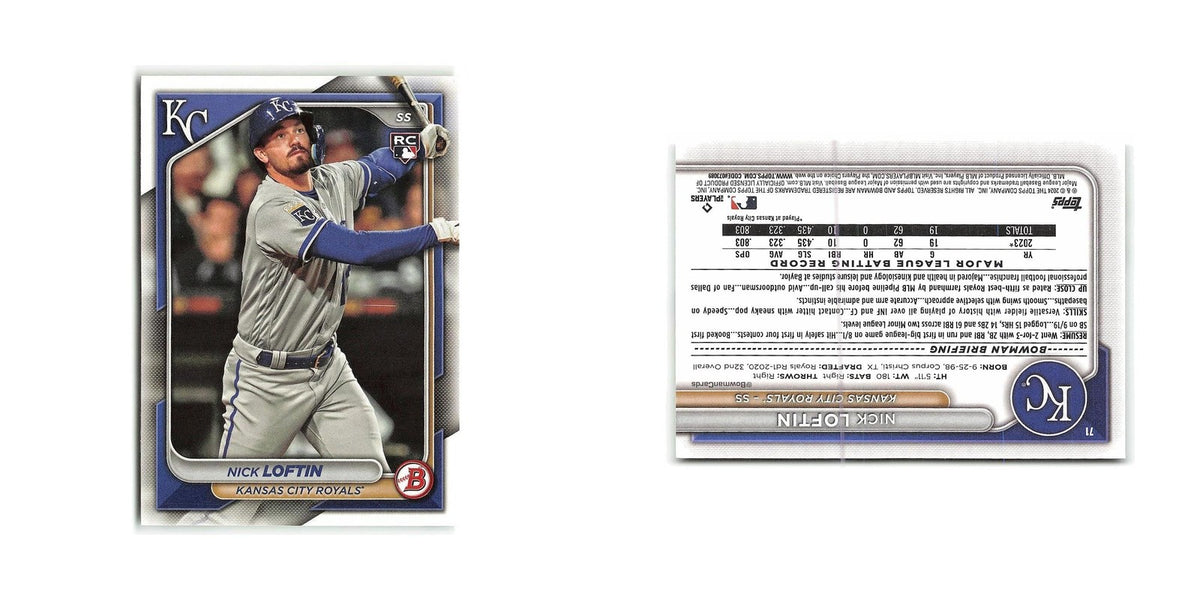 Nick Loftin Rookie 2024 Bowman #71 Kansas City Royals Baseball Card NM