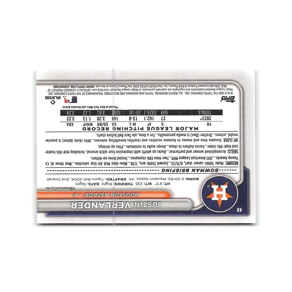 Justin Verlander 2024 Bowman #48 Houston Astros Baseball Card NM