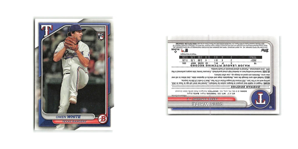 Owen White Rookie 2024 Bowman #57 Texas Rangers Baseball Card NM