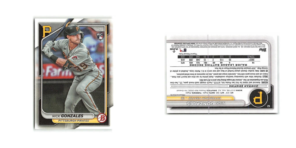 Nick Gonzales Rookie 2024 Bowman #62 Pittsburgh Pirates Baseball Card NM