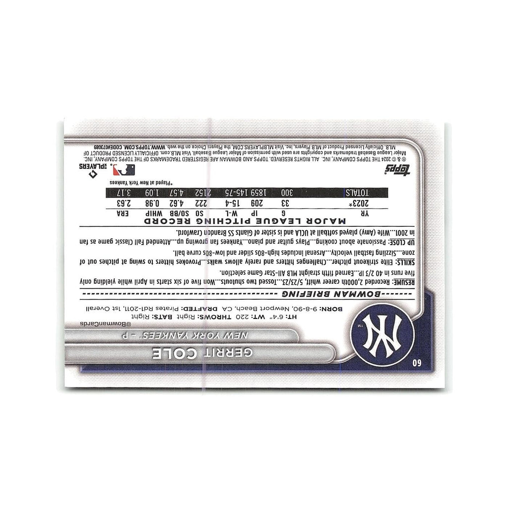 Gerrit Cole 2024 Bowman #60 New York Yankees Baseball Card NM