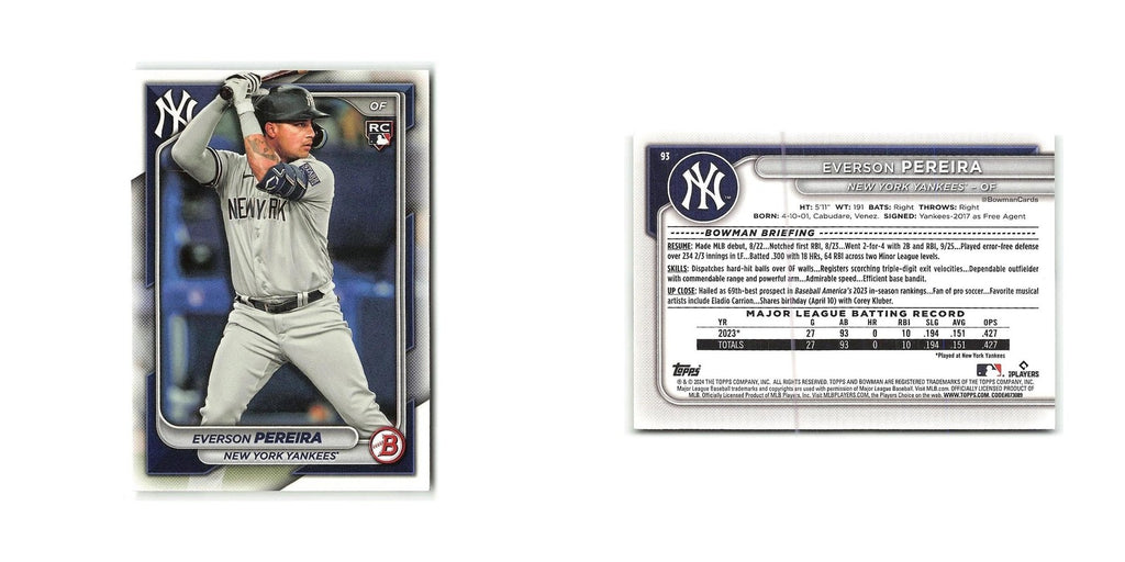 Everson Pereira Rookie 2024 Bowman #93 New York Yankees Baseball Card NM