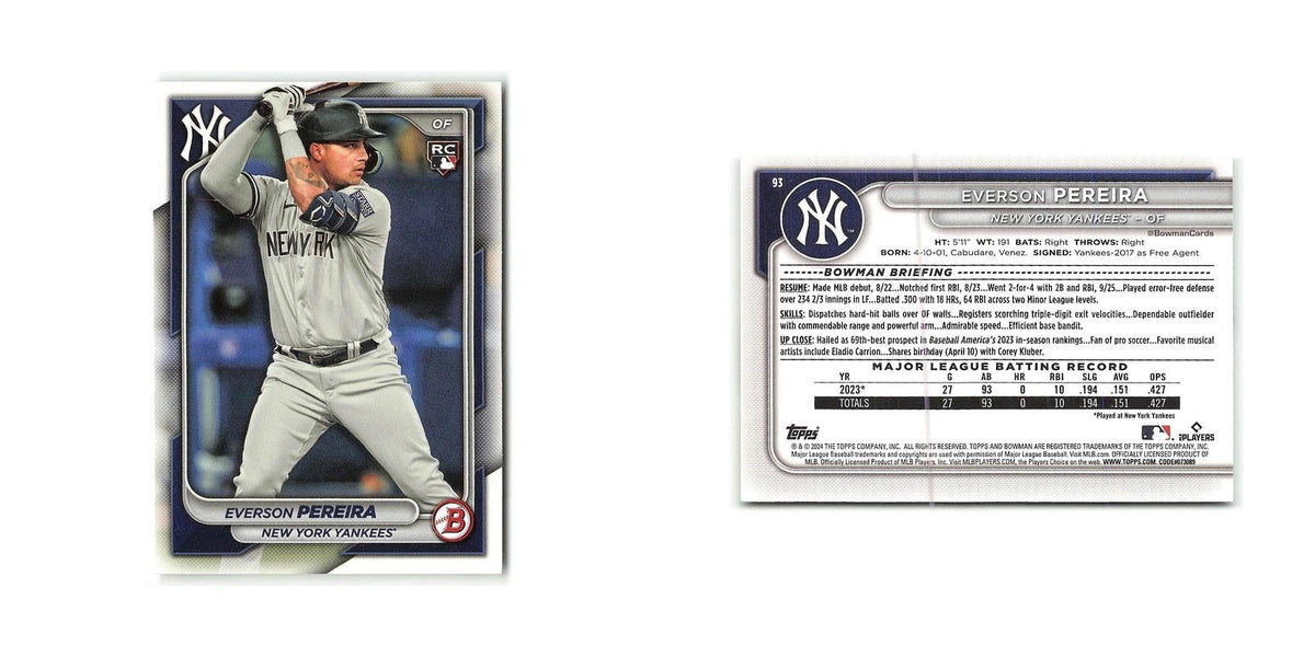 Everson Pereira Rookie 2024 Bowman #93 New York Yankees Baseball Card NM