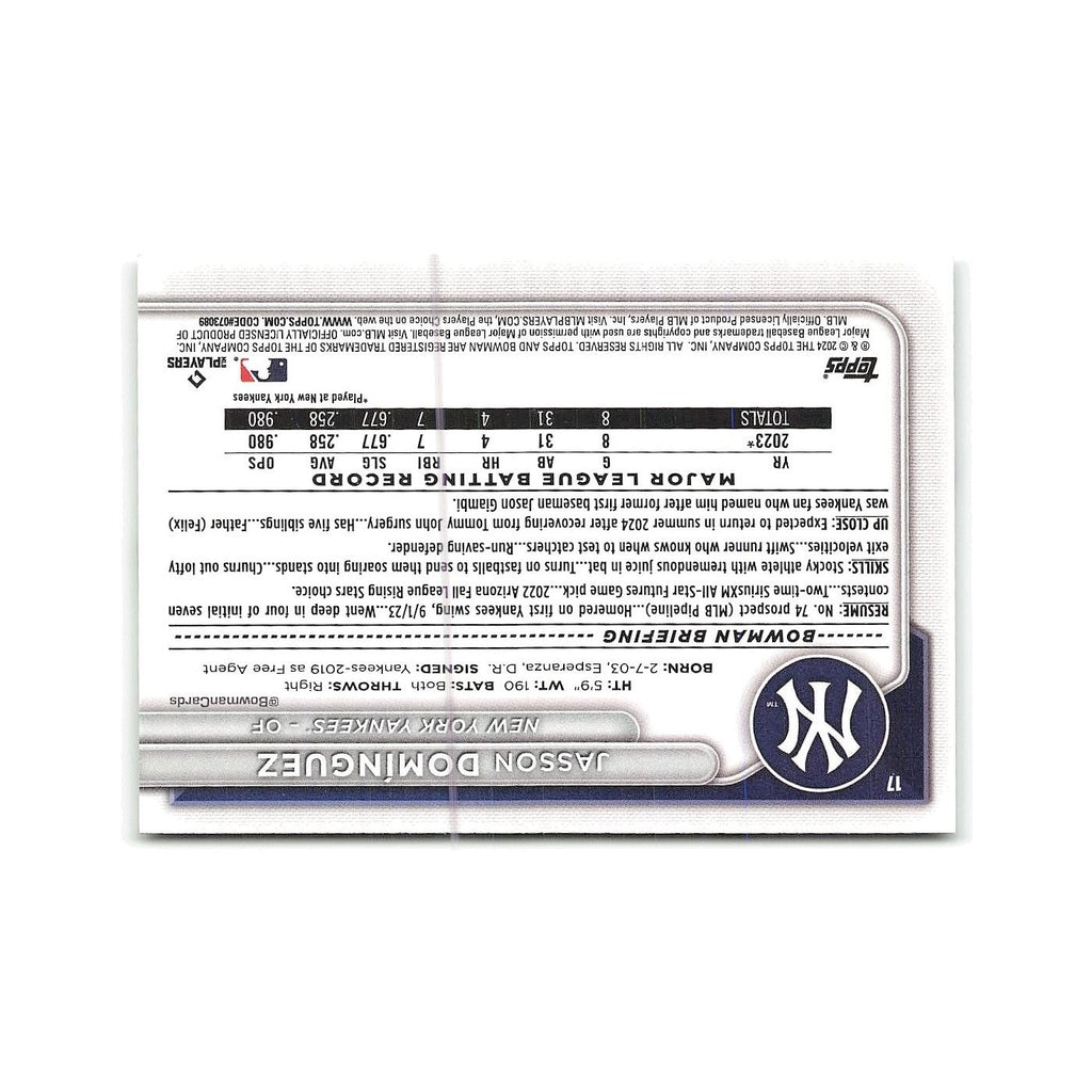 Jasson Dominguez Rookie 2024 Bowman #17 New York Yankees Baseball Card NM