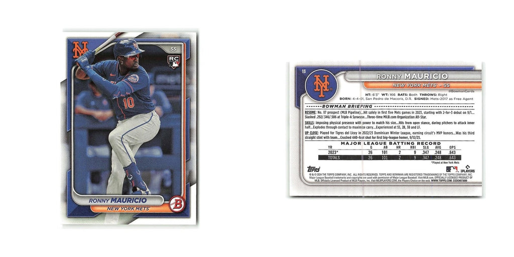 Ronny Mauricio Rookie 2024 Bowman #13 New York Mets Baseball Card NM