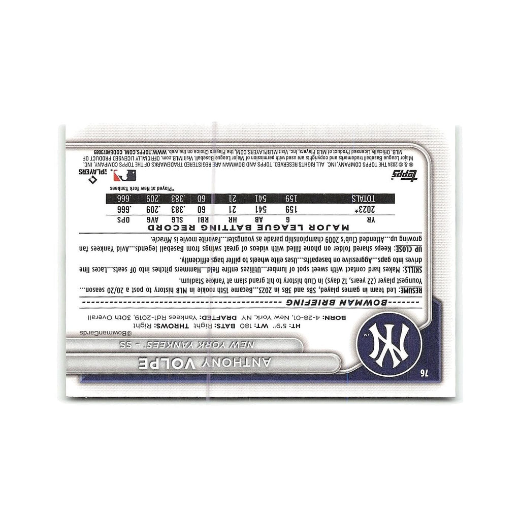 Anthony Volpe 2024 Bowman #76 New York Yankees Baseball Card NM