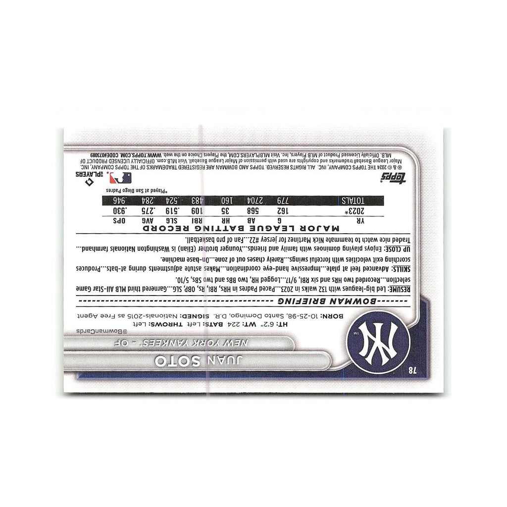 Juan Soto 2024 Bowman #78 New York Yankees Baseball Card NM