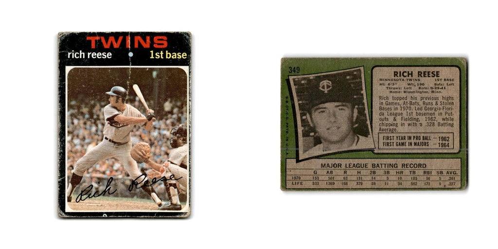 Rich Reese 1971 Topps #349 Minnesota Twins Baseball Card Poor