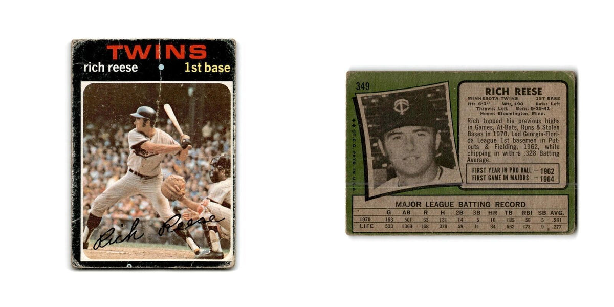 Rich Reese 1971 Topps #349 Minnesota Twins Baseball Card Poor