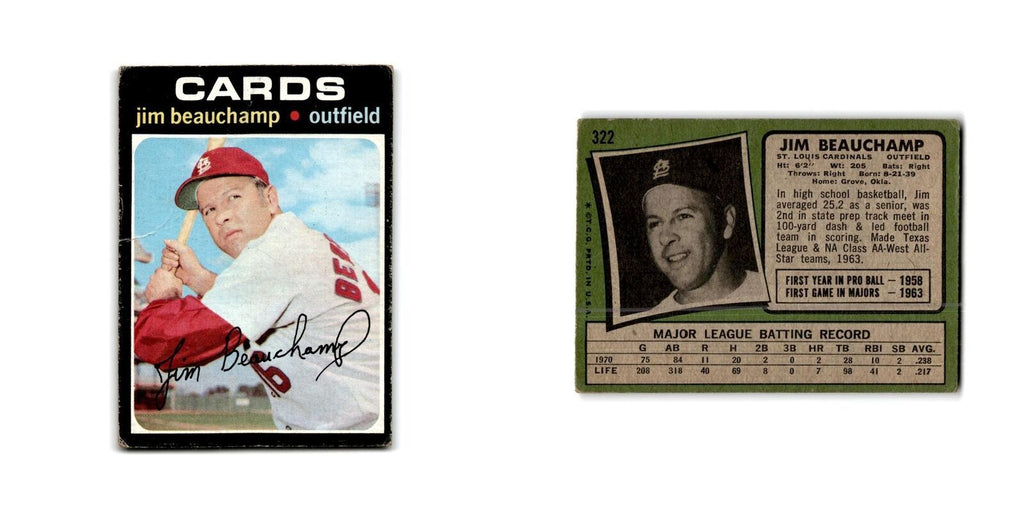 Jim Beauchamp 1971 Topps #322 St. Louis Cardinals Baseball Card Poor