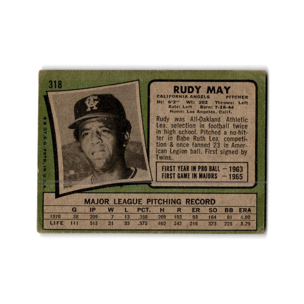 Rudy May 1971 Topps #318 California Angels Baseball Card Poor