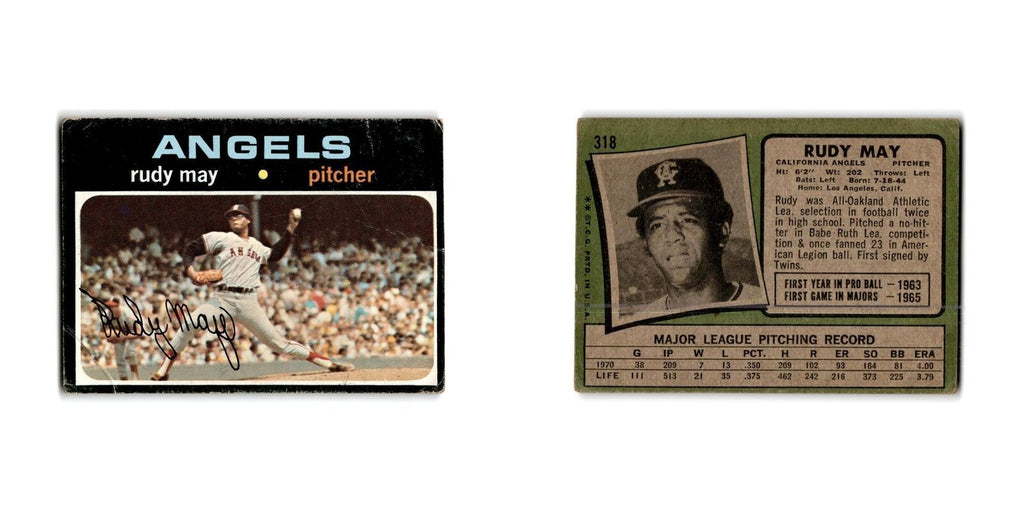 Rudy May 1971 Topps #318 California Angels Baseball Card Poor