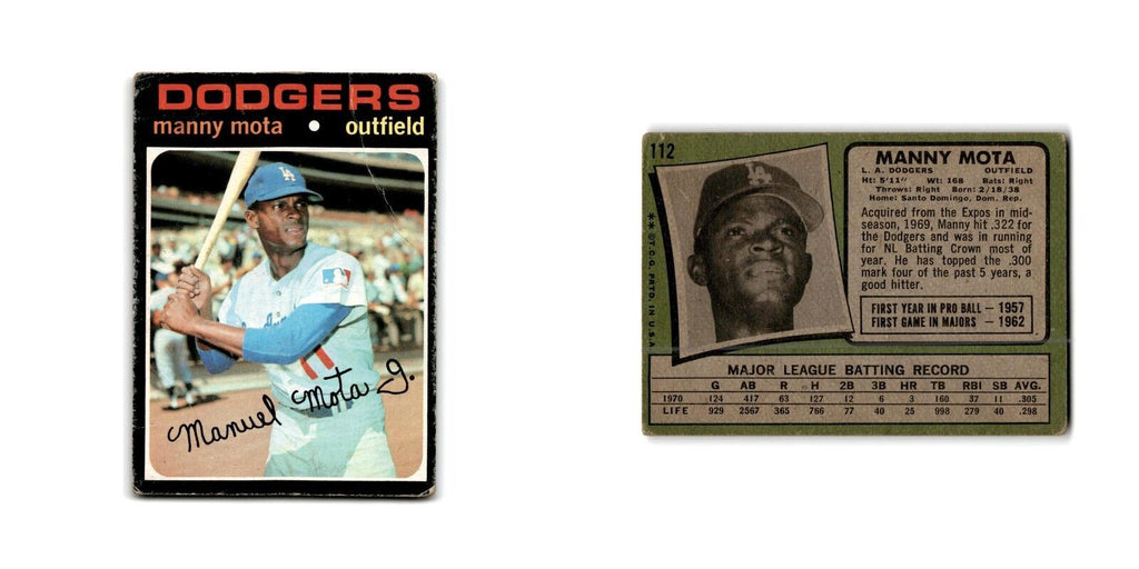 Manny Mota 1971 Topps #112 Los Angeles Dodgers Baseball Card Poor
