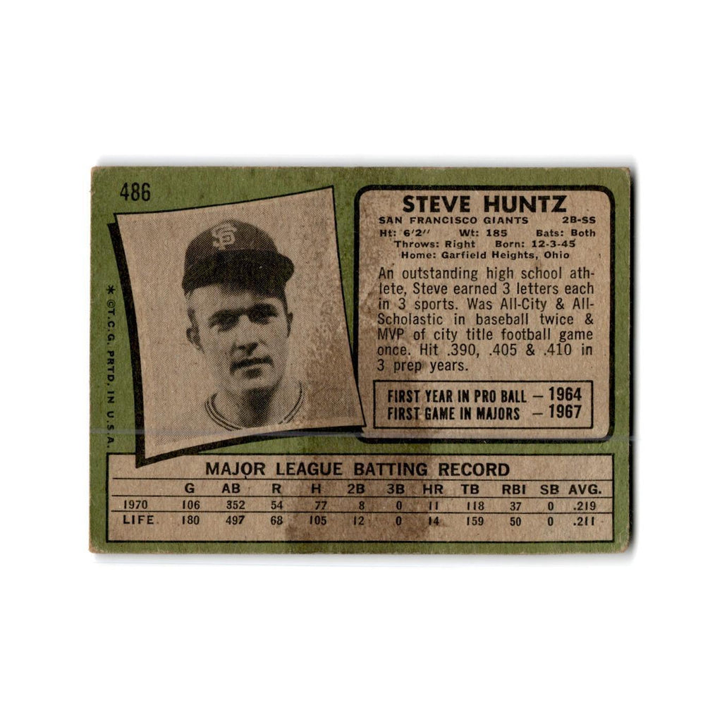 Steve Huntz 1971 Topps #486 San Francisco Giants Baseball Card Poor
