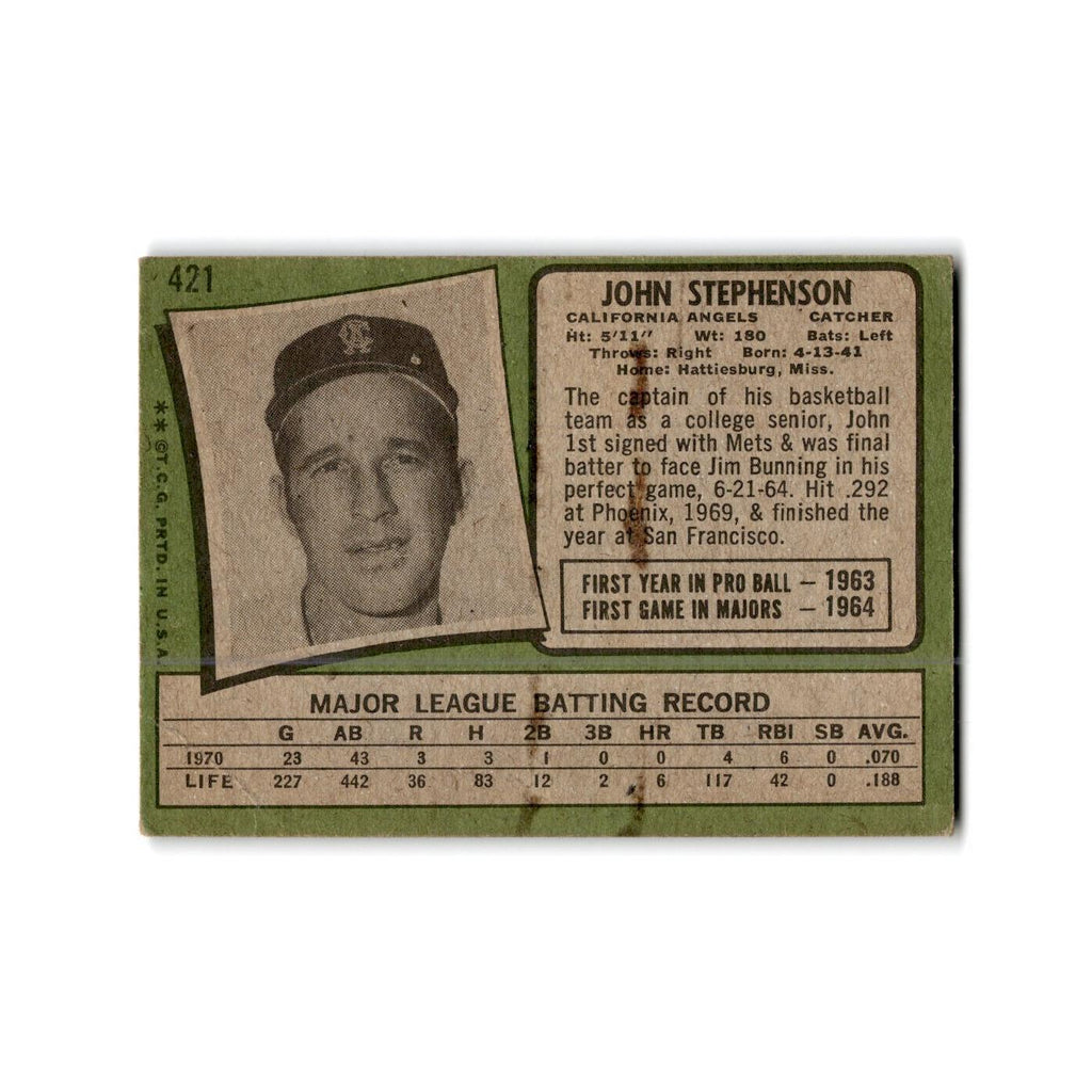 John Stephenson 1971 Topps #421 California Angels Baseball Card Poor