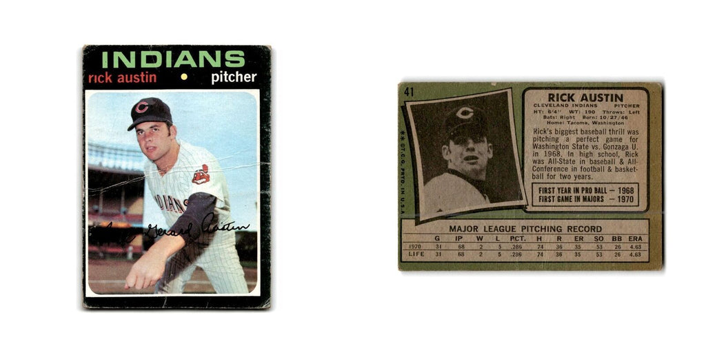 Rick Austin Rookie 1971 Topps #41 Cleveland Indians Baseball Card Poor