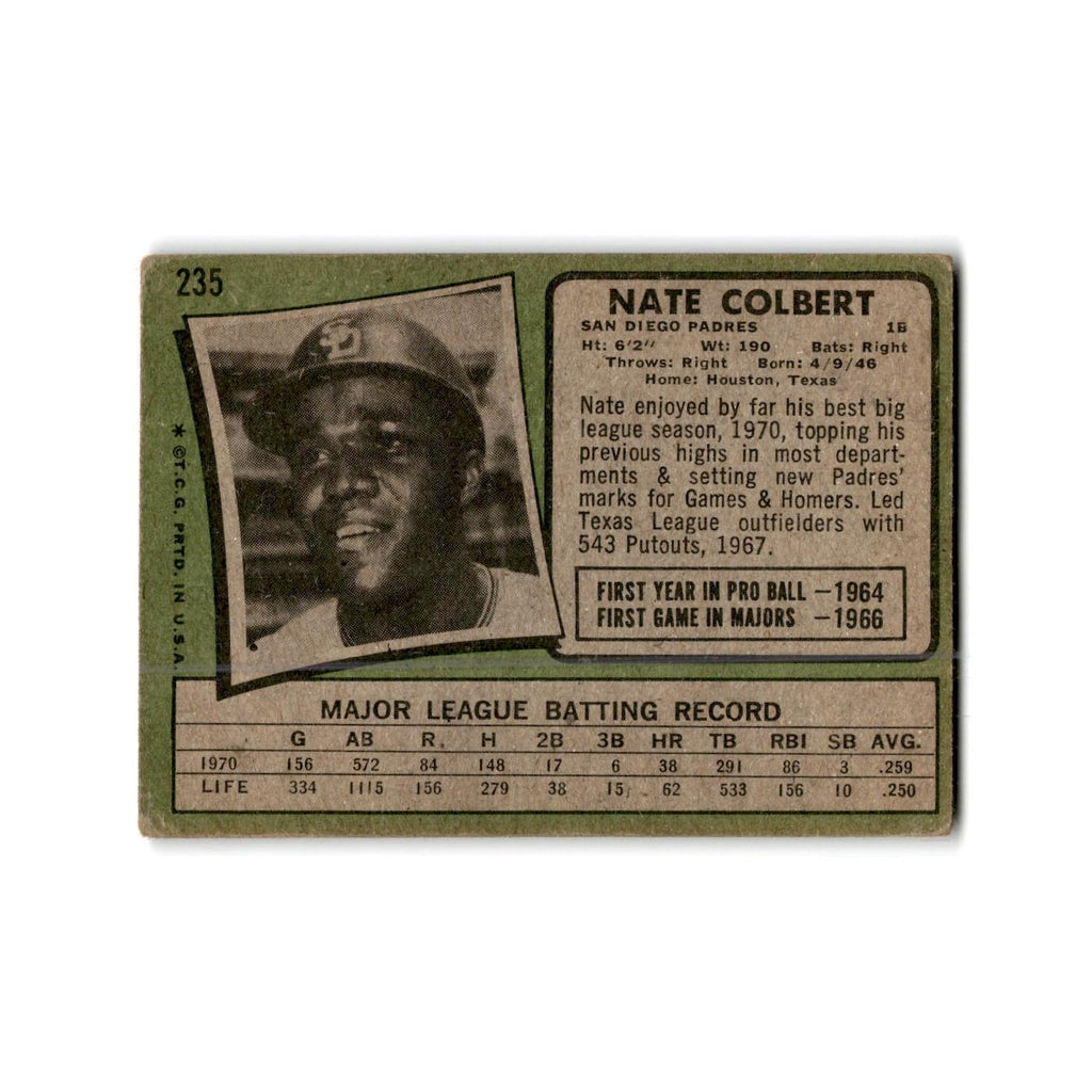 Nate Colbert 1971 Topps #235 San Diego Padres Baseball Card Poor
