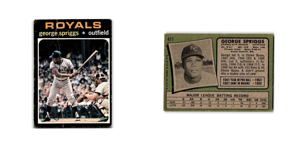 George Spriggs 1971 Topps #411 Kansas City Royals Baseball Card Poor
