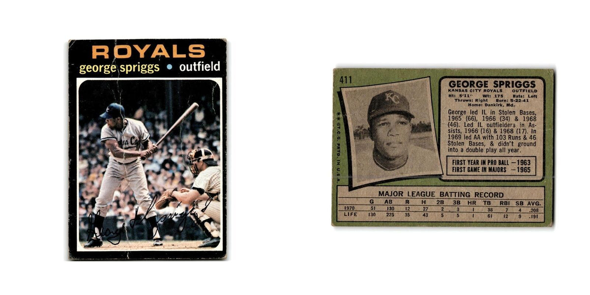 George Spriggs 1971 Topps #411 Kansas City Royals Baseball Card Poor