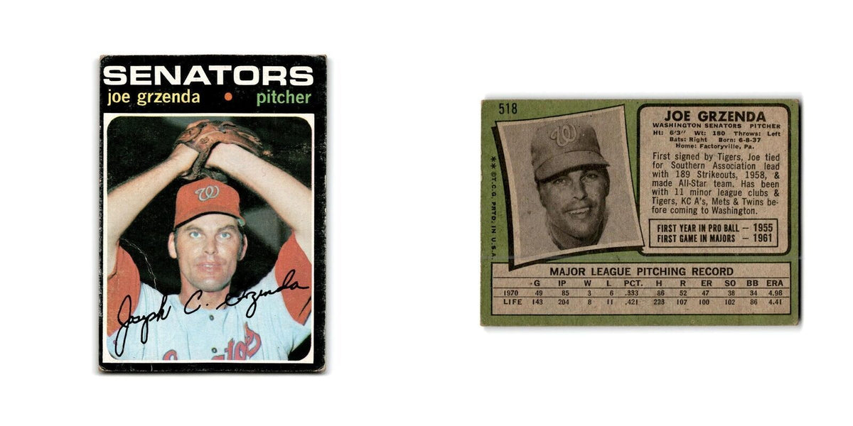 Joe Grzenda 1971 Topps #518 Washington Senators Baseball Card Poor