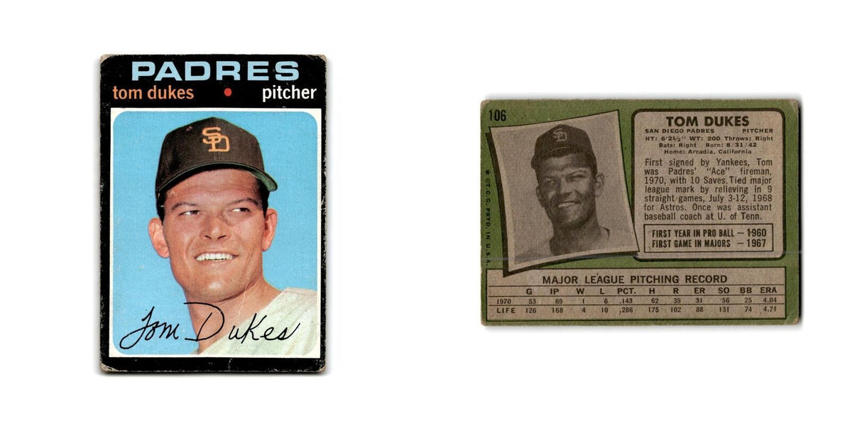 Tom Dukes 1971 Topps #106 San Diego Padres Baseball Card Poor